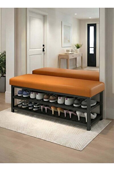 M SMART خزانة أحذية أنيقة وعصرية، 100×32×15 سم - مع مقعد تخزين جلد من طبقتين،...