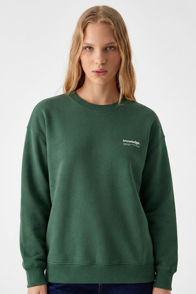 COMBİNE MİCHAİL Hanorac de damă, verde închis, cu imprimeu text pe piept