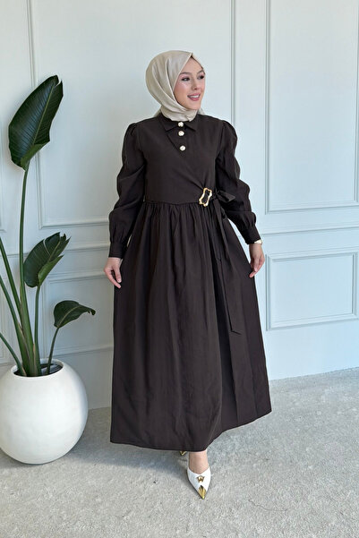 Tesettür Diyarı Cămașă din țesătură Malen Tesla cu broșă la guler, rochie hij...