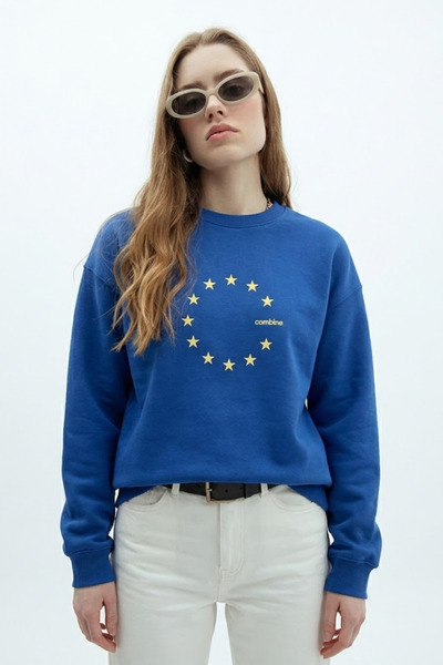 COMBİNE MİCHAİL Дамска синя блуза с европейски принт Star