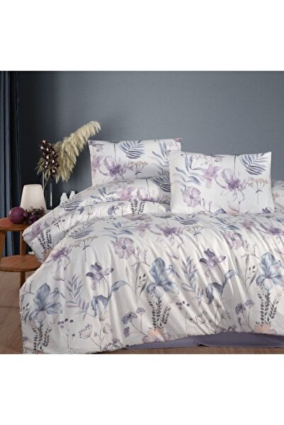 First Choice Ranforce Amaris lilac Cotton double bed linen with flowers