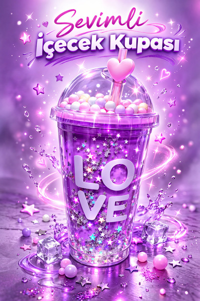 EVENT Sevimli Pipetli Bardak İçecek Kupası Boncuklu Simli Pipetli Kupa Bubble...