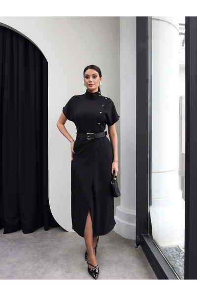 ESRAHELVACI High Neck Belted Midi Dress