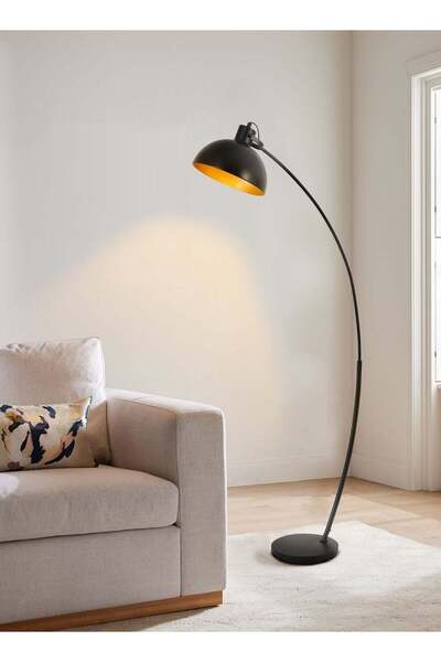 Generic مصباح أرضي عصري من المعدن الأسود على شكل قوس من تصميم دريم سايدا، مزو...