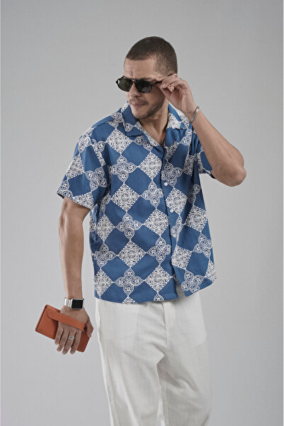 Butik Trend Biz Oversize Embroidered Patterned Lattice Fabric Men's Shirt