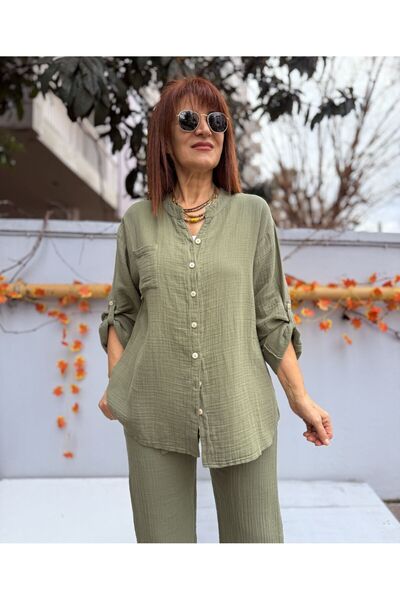 DenizEge Muslin Judge Collar Shirt Khaki