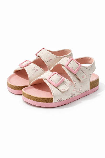Liarca Ponchiq Kız Çocuk Beyaz Tavşan Baskılı Yazlık Sandalet 26-35