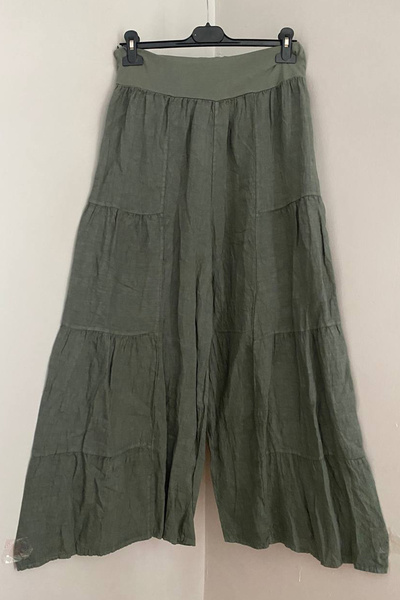 AYASOFYA OTANTIK Women's Italian Khaki Elastic Waist Plain Pattern Ribbed Wid...