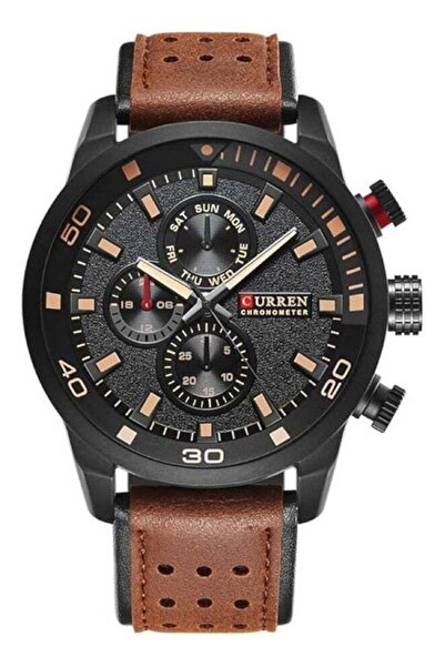 Curren ساعة كرونوغراف رجالية مقاومة للماء جلد