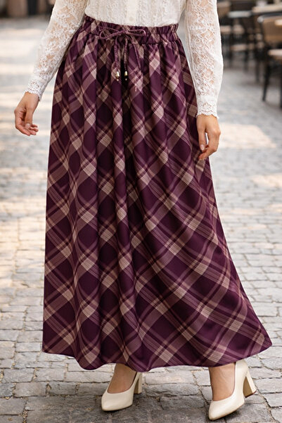 benguen Fusta în carouri cu talie elastică A60684 Mov