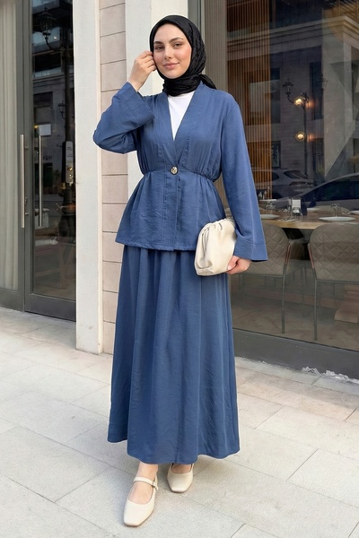InStyle Shawl Collar Gold Buttoned Indigo Suit