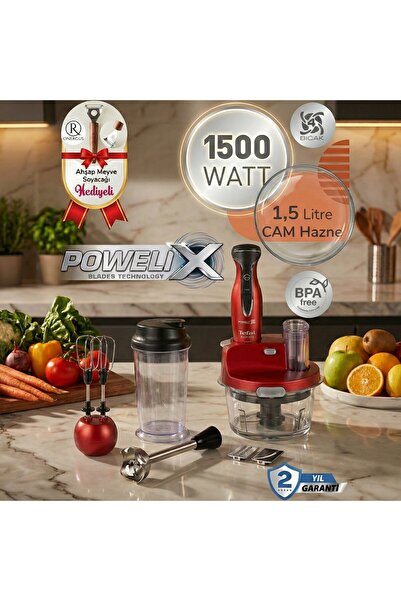 TEFAL Dilimleyici ve rende 4 Bıçaklı Powelix 1500W Güç 1,5 Litre Cam Hazneli ...