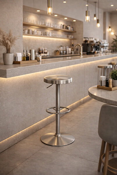 N.zone Round bar stool with adjustable height, sturdy black metal base, and p...