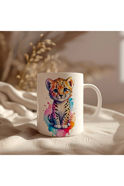 BB TRADE White Ceramic Printed Mug with Colorful Cat Design 330ml