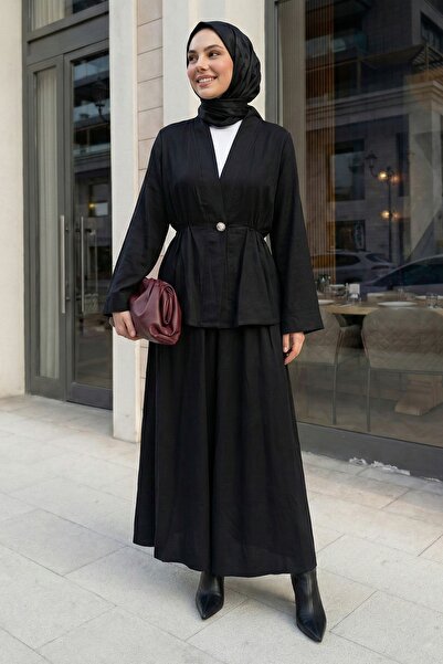 InStyle Shawl Collar Gold Buttoned Black Suit