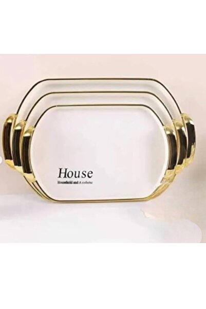 WDA طقم صواني تقديم مزخرفة، أبيض بمقابض ذهبية، تصميم عصري