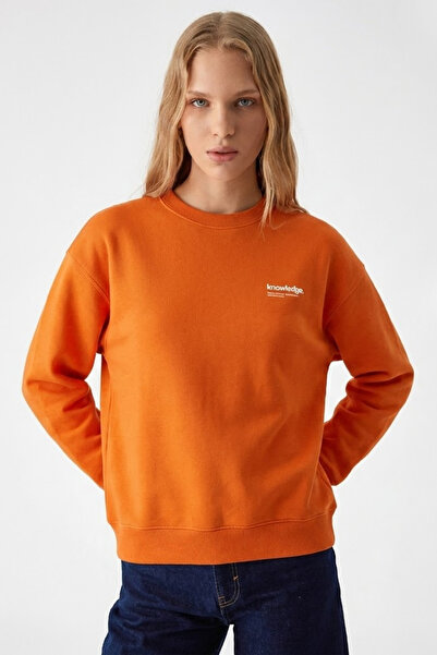COMBİNE MİCHAİL Women's Orange Sweatshirt with Chest Text Print