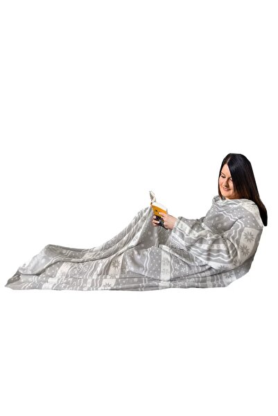 Homelevel Blanket with sleeves, soft, fluffy, light gray, 150x200 cm