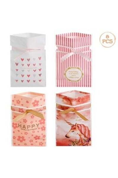 SHOPIENS Pungi de plastic 4 modele cu mesaje și panglici pentru dulciuri 13 x...