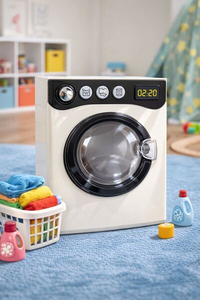 ela777 Gerçekçi Sesli Ve Işıklı Kırmızı Çamaşır Makinesi 14x9x18 cm