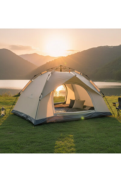 EVİST Krem Otomatik Kurulum Kamp Çadırı - Çift Katmanlı Su Geçirmez (200x200x...