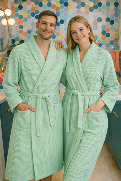 OEMN Embossed bathrobe, 100% Cotton , Spa collection, size L/XL, unisex, mint...