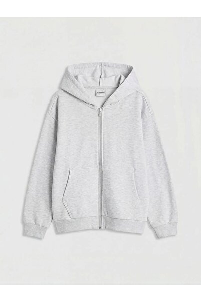LC Waikiki Gray Hooded Thick Girls' Zippered Sweatshirt (S6)