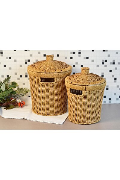 Romans Hasır 2'li Kapaklı Sebzelik - Patates Soğan Sebze Sepeti