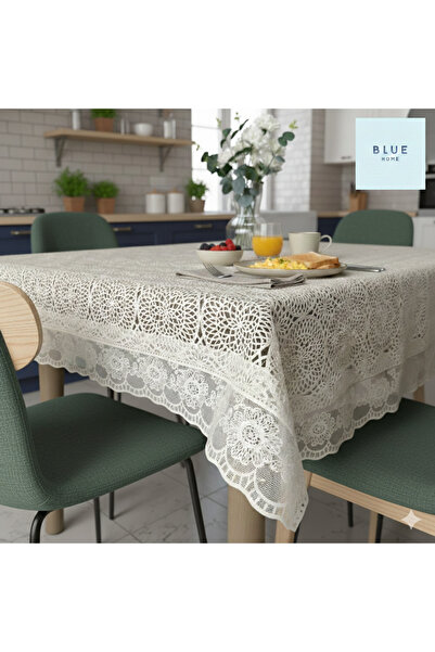 Blue Home 🆕   Lace-Looking Easy-To-Clean Liquid-Proof Hole-Free Pvc Tableclo...