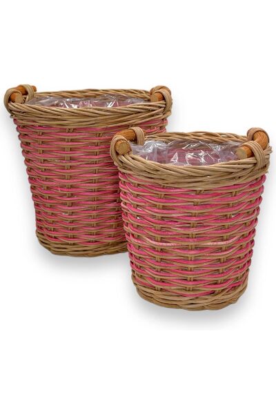 Other Set 2 Ghivece Ratan MIJOMA - Impletitura Lemn, Protectie Apa - Maro-Roz...