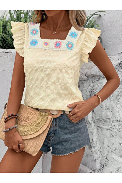 Take Two By Styli Women Beige Texture Embroidered Top