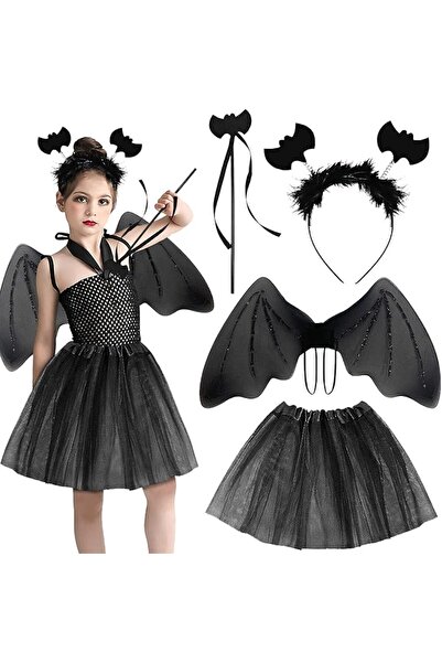 Other Costum Liliac Halloween Fete - Set 4 Piese cu Aripi si Bagheta, Tul, Ne...