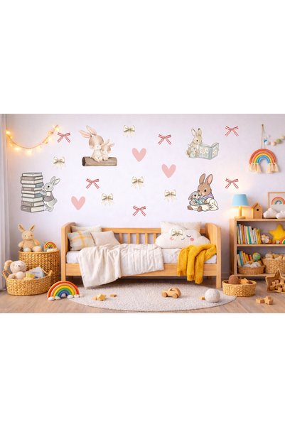 cyatelier Rabbit Children's Room Wall Sticker Cute Animal Figured Baby Room Pastel Decorative Wall Ornament