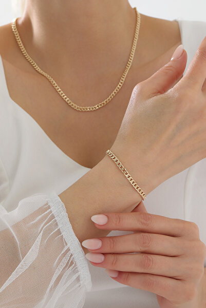 Kado Kuyumculuk 14 Ayar Altın İtalyan Gurmet Kolye ve Bileklik Seti 5 mm