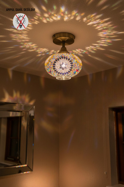 Bamyum Noura Mozaik-C Renkli Cam Tekli Plafonyer Eskitme Piramit Tepe Başlık ...