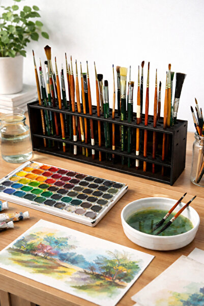 kutuTR MDF Ahşap Fırça Standı – Masaüstü Boya Fırçası Düzenleyici Organizer 2...