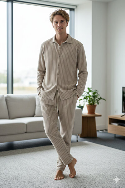 Modaikon Oversize Men's Striped Top and Bottom Set