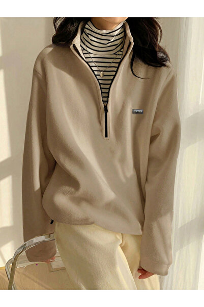 Take Two By Styli Solid Patch Detail Zipper Front Detail Oversize Sweatshirt