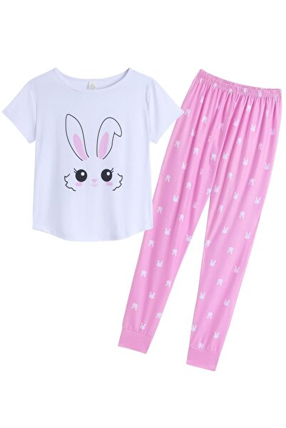Other MyFav Women's Pajamas - 2 Piece Set, T-Shirt and Long Pants - White-Pin...