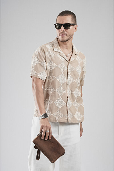 king brich Patterned Oversize Fit Lattice Fabric Men's Shirt