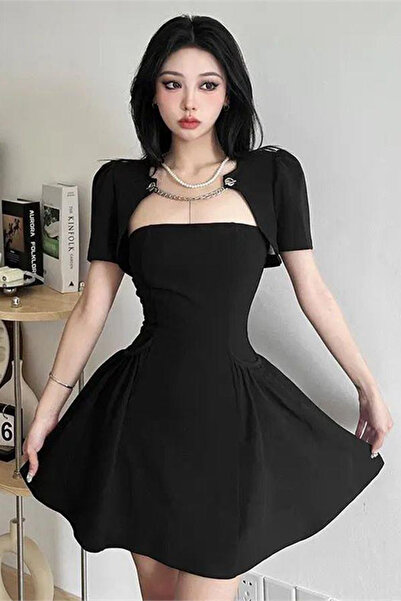 harmony factory Black Mini Strapless Chain Jacket Dress Women Gothic Streetwear