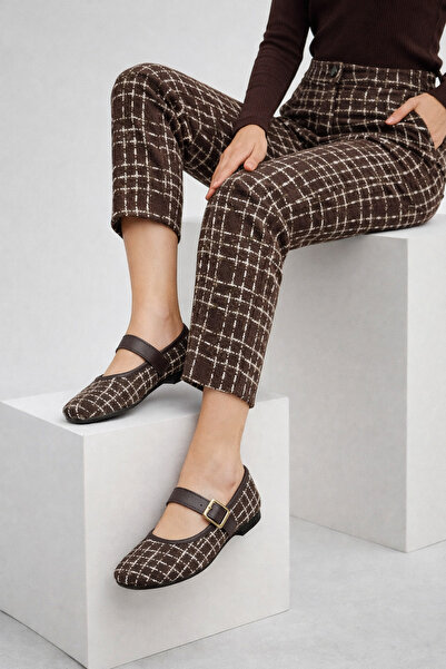 infinite8 Pantofi de damă din tweed maro, tip balerină Mary Jane – clasici și...