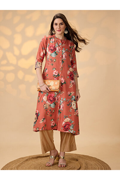 Globus By Styli Floral Print Button Placket A-Line Festive Kurta