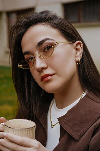 Stil Noktası Luna Gold Women's Cat Eye Sunglasses Metal Frame Gold Color Vint...