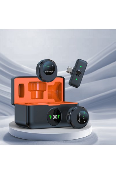 Universal SX30 Çift Mikrofonlu Kablosuz Yaka Mikrofonu Seti, Type-C ve iPhone Uyumlu, Dijital Ekranlı