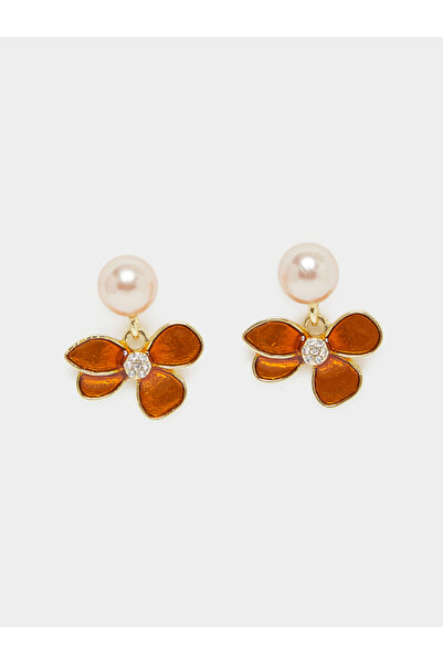 Styli Brown Flower Pearl Dangle Earrings