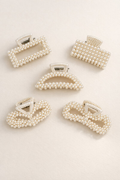 AYMETA 5’li İnci Mandal Toka Seti Beyaz İnci Saç Tokası Kadın Saç Aksesuarı