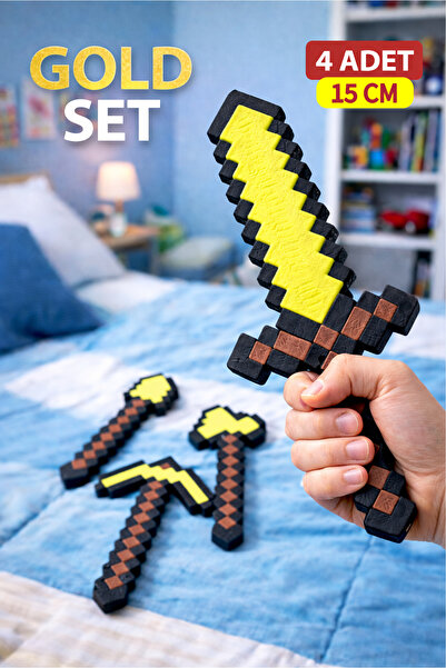 GiginGo Minecraft 4'lü Gold Alet Seti (Kazma , Kılıç , Kürek , Balta)