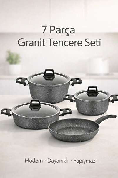 FIDUCIA 7 Piece Granite Pot and Pan Set Non-Stick Surface Non-Scalding Handle...