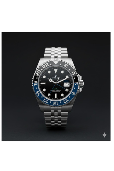 LAOBANX Luxury Stainless Steel GMT Black Dial Watch with Blue & Black Ceramic...